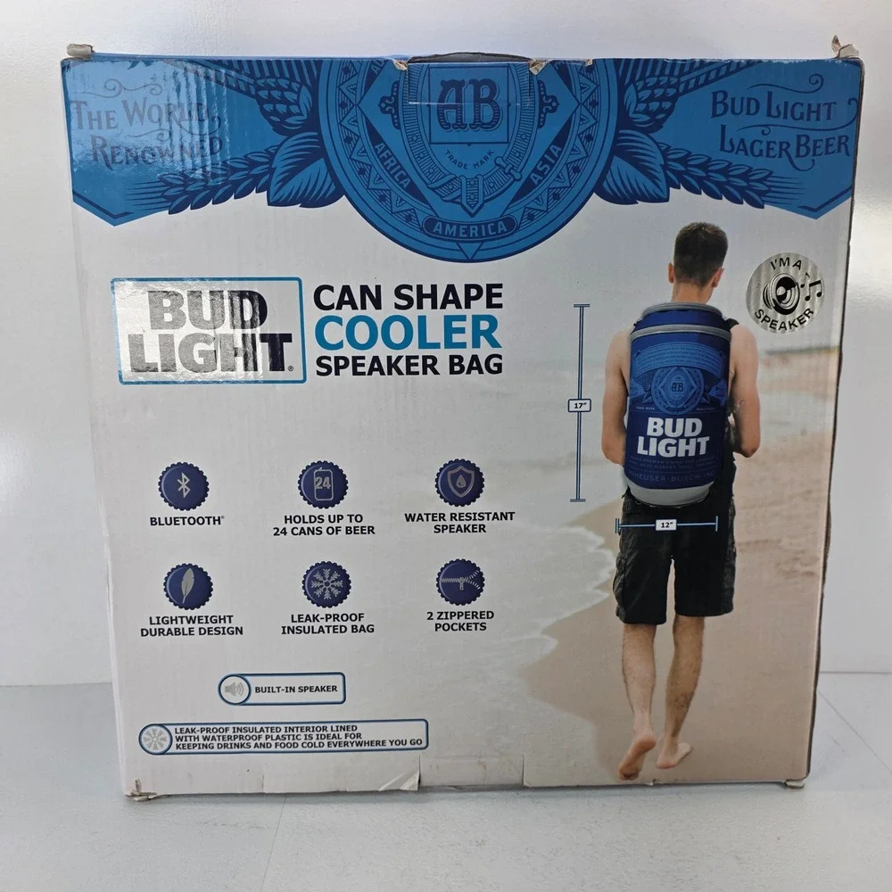 Bud Light Can Shape Cooler Speaker Bag Bluetooth 24 Can Capacity BL-CSC-BLU New